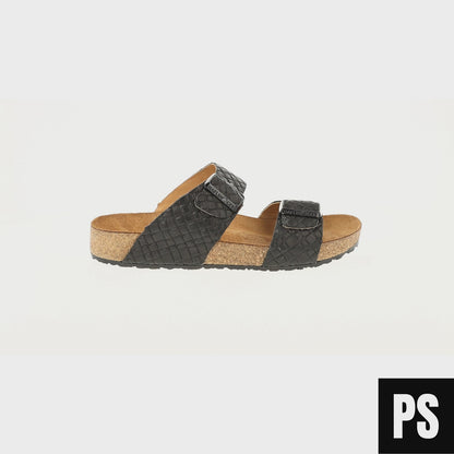 Haflinger Andrea Bio Pantolette schwarz intreccio Kork Fussbett